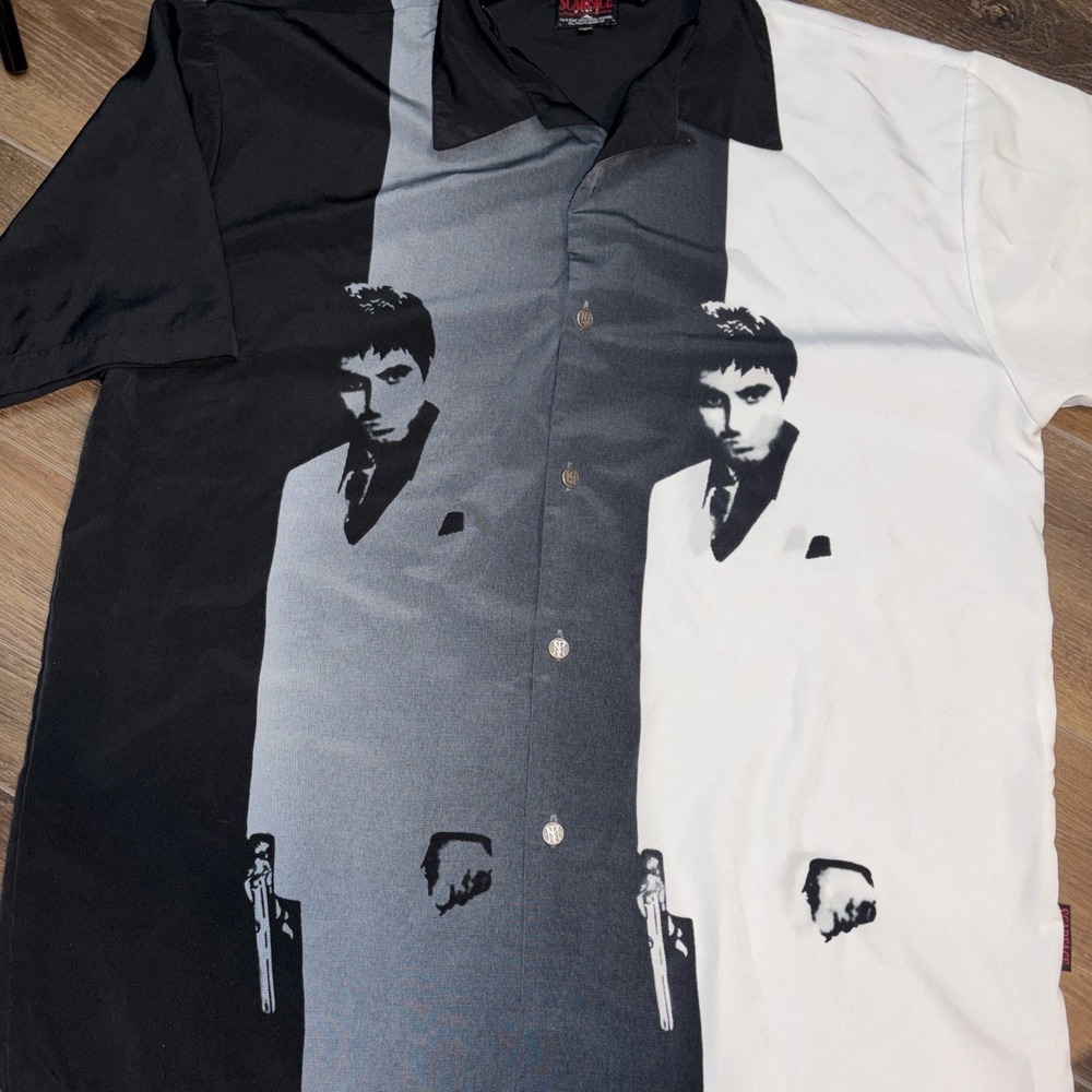 Vintage Scarface Tony Montana Universal Studios Dragonfly Button Shirt Size XXL